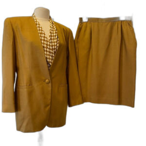 Evan Picone 3-piece Silk Skirt Suit NWT Mustard Jacquard Blouse Light Academia